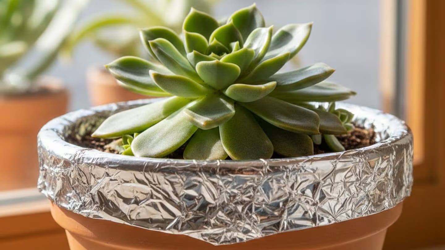 Použitie hliníkovej fólie v kvetináčoch so sukulentami: načo je potrebná a ako ju používať.